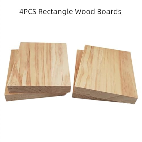 Lot de 4 blocs de bois brut pour travaux manuels, 20 x 15 x 2,5 cm, planches de bois rectangulaires vierges pour sculpture, peinture et gravure sur bois