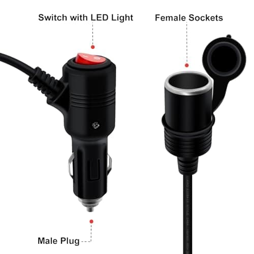 HuaLiSiJi Rallonge Allume Cigare avec Interrupteur 12V 24V Rallonge Cable Allume Cigare Interrupteur 16AWG 2x1.0mm2 Cordon Allume Cigare 15A pour Tachygraphe, GPS, Chien électronique (3 m)