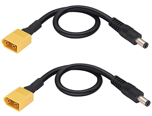 AAOTOKK XT60 Mâle Bullet vers DC5,5x2,5mm Câble de Charge D'alimentation mâle pour fer à Souder TS100,Alimentation du Moniteur FPV,drone(DC 2.5mm-M/30cm-2Pack)