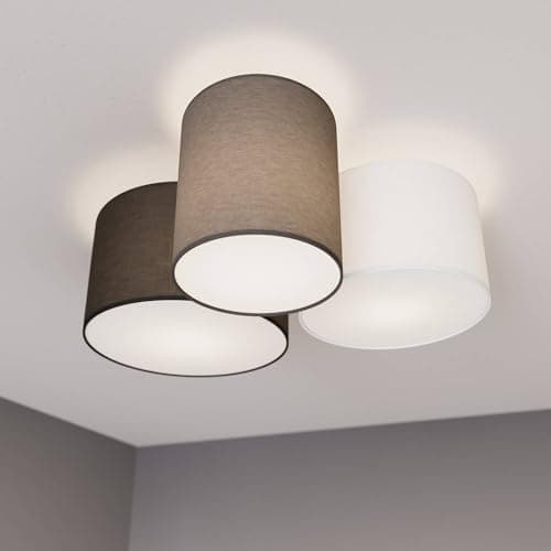 Lindby Plafonnier Tissu Laurenz à intensité variable (Moderne) en Gris Textile e. a. pour Salon & Salle manger (à 3 lampes, E27), Luminaire Plafonnier, Lampe Plafond, Eclerage Eclairage