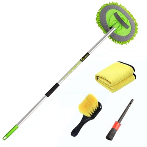 GreatCool Brosse Lavage Voiture Nettoyage à Manche Long Kit de Vadrouille, 2 en 1 Chenille Microfibre Balai Pinceau ​pour Véhicule Voitures Camion Caravane, sans Rayures (Bleu)