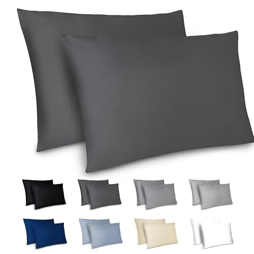Dreamzie Taie Oreiller 50 x 70 cm Lot de 2 Housse d'oreiller en Microfibre avec Une Fermeture Eclair Certifiée Oeko-Tex - Housse Coussin Gris Foncé