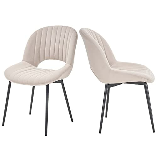 SEPNINE Lot de 2 Chaises de Salle à Manger, Chaise en Velours pour Salle à Manger Scandinave, Chaise de Cuisine Ergonomique avec Coussin Rembourré Épais, Chaise de Salon avec Pieds en Métal, Beige
