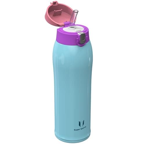 Super Sparrow Gourde Isotherme avec Paille - INOX Bouteille Isotherme - 750ml - Mug Isotherme Étanche - Gourde Enfant sans BPA, pour Sport, Voyages, L'école, Bureau