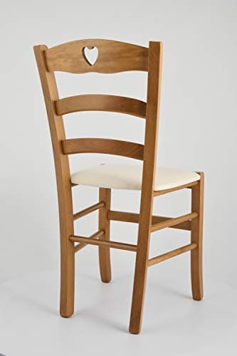 Tommychairs - Set 4 Chaises Cuore pour Cuisine, Bar et Salle à Manger, Robuste Structure en Bois de hêtre peindré en chêne et Assise rembourrée et revêtue en Tissu Couleur Ivoire