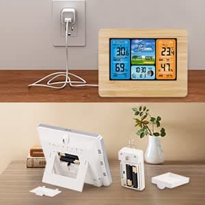 AOZBZ Station météo numérique sans Fil avec capteur extérieur, thermomètre intérieur et extérieur avec Temps, température, humidité, baromètre, réveil (Bois Updates)