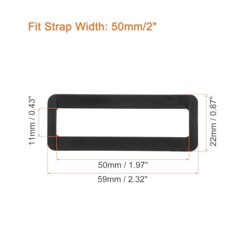 QUARKZMAN 6 Pièces d'Anneaux Rectangulaires en Plastique, Boucle Coulissante de 2 Pouces pour Sangles de Sac à Dos, Accessoires DIY, Noir