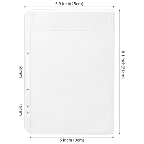 luvtree Pochette d'insertion de classeur transparent en PVC A5, enveloppe d'insertion de planification à 6 trous sans fermeture éclair, enveloppe de budget de trésorerie. 12 pièces