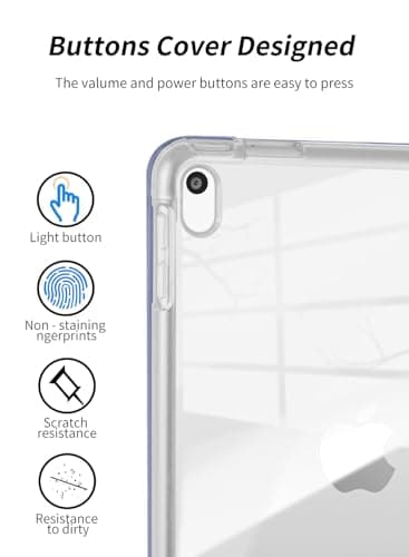 VAGHVEO Coque pour iPad Air 3 2019 avec Pencil Holder, iPad Pro 10,5" 2017 en Cuir PU [Sommeil/Réveil Automatique], Souple TPU de Protection Smart Shell Stand Housse Arrière Translucide, Violet Gris