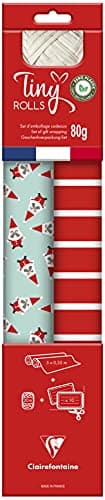 Clairefontaine 223890C - Kit D'emballage Cadeau Zéro Plastique - 2 Rouleaux Papier Cadeau 5mx35cm - Bobine Ruban 20m + 10 Étiquettes Cadeaux A Découper - Bleu/Rouge - Emballage Responsable