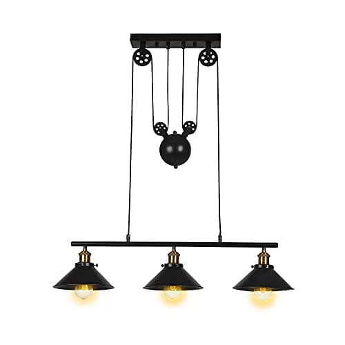 KUNGHEYFATCHOY Lampe à suspension à trois lumières, îlot de cuisine réglable industriel rustique lustre ferme ferme Vintage plafonniers luminaire pour cuisine île salle à manger foyer