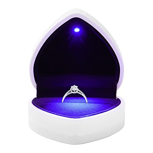 VOSAREA Boîte de Bague de Mariage Lumineux en Velours Forme de Coeur avec Lumière LED Decoration Saint Valentin Mariage Anniversaire Rouge (Blanc)
