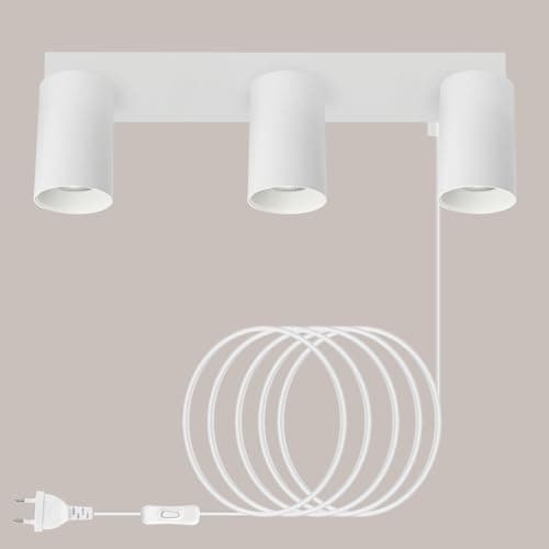 TaFiCo Applique Murale Intérieure avec Prise et Interrupteur 3 Spots - Blanc GU10 Lampe de Chevet Murale Moderne Tourner 350° - Lampe Murale pour Chambre Salon Couloir Peinture Murale - Sans Ampoules