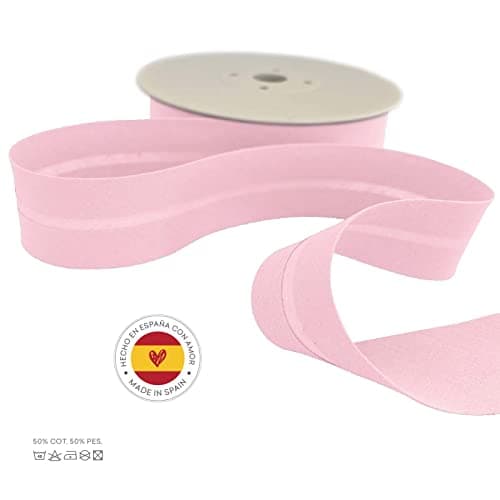 TEXTEX = biais de 40 mm de large. 50 % coton et 50 % polyester. Pièce de 10 m - Rose