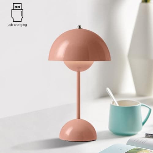 RuiDay Lampe Champignon, Lampe de Chevet LED à Chargement sans fil, Lampe de Bureau Réglable à 3 Modes de Luminosité, Lampe de Bureau Décorative Rétro pour Chambre, Bureau et Restaurant(Rose)