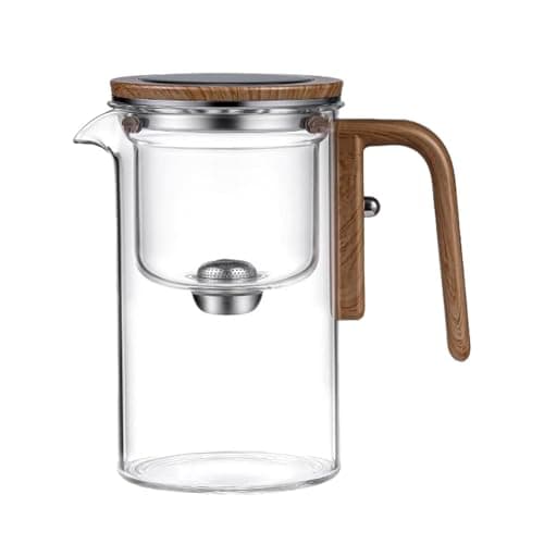 Théière en verre avec infuseur, théière amovible en verre, théière en verre transparent, théière en verre filtrant, théière en verre avec poignée en bois, théière en verre transparent, théière