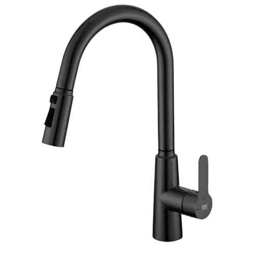 INEX EUROPA Robinet extractible professionnel en métal avec finition noire pour évier de cuisine, modèle INK 777 BLK, avec mitigeur, valve céramique et tête amovible.