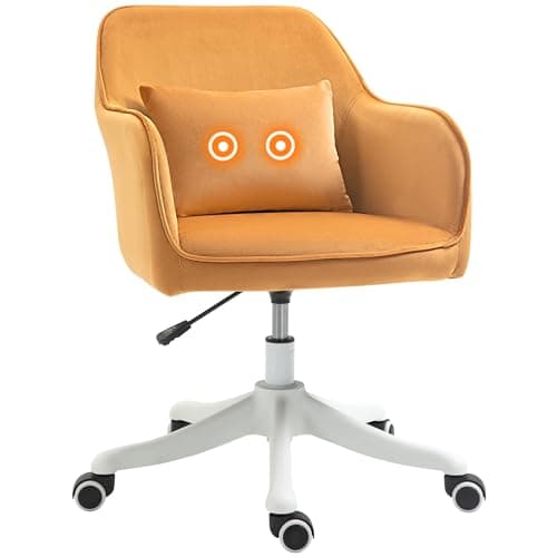 HOMCOM Chaise de Bureau Velours Fauteuil Bureau massant Coussin Lombaire intégré Hauteur réglable pivotante 360° Jaune