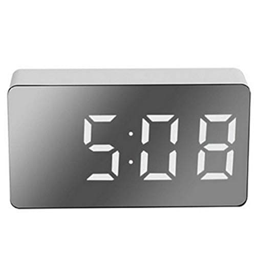 HUSHUI LED Miroir réveil, réveil numérique Mini réveil électronique Multifonctionnel pour Chambre Salon Bureau
