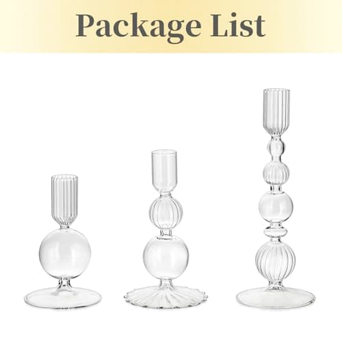 Bougeoir en Verre Hewory Bougies en bâton Décoration : Bougeoir à Bougie en Verre Transparent Bougies en Verre pour Le Salon, Le Mariage et la fête - Lot de 3