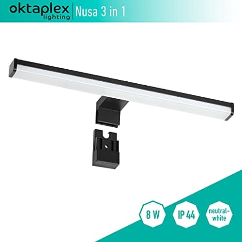oktaplex lighting Lampe de miroir LED 40cm noir 3in1 montage 4000K blanc neutre 8W 570lm salle de bain