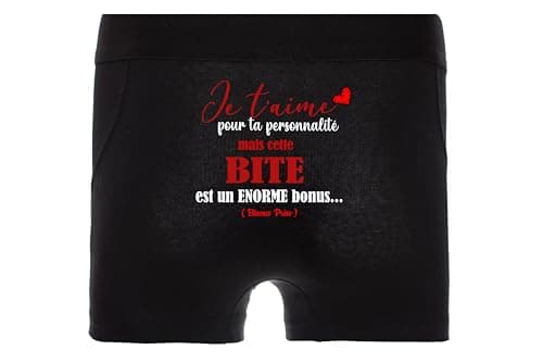 Boxer Homme Noir Humoristique – "Je t'aime pour ta personnalité " Personnalisé avec le prénom – Idée Cadeau Saint-Valentin, Anniversaire– Sous-vêtement Confortable – Tailles S M L XL XXL