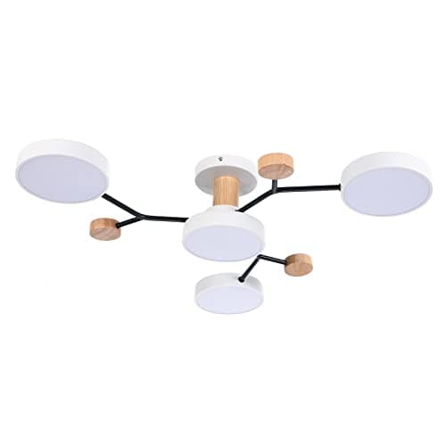 Schindora Plafonnier LED 4 têtes,36W blanc chaud 3000K,plafonnier décor bois Ø66cm pour salon cuisine salle à manger bureau à domicile chambre d'enfant