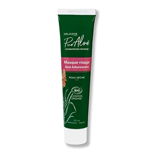 Ciel d'Azur Labs - Masque Visage Bio Pur’Aloé - Aloé Arborescens Natif - Peau Sèche - Hydratation Intense - Certifié Bio Cosmos Organic - 98,8% d'Origine Naturelle - Tube 75 ml