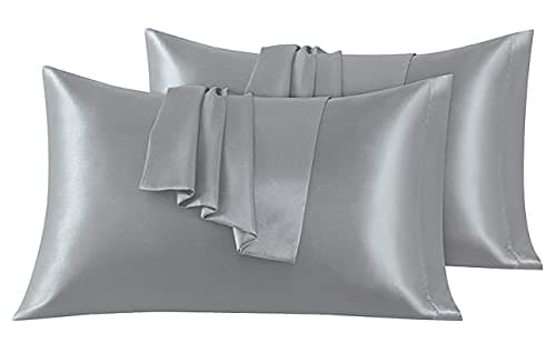 FARFALLAROSSA Lot de 2 Taies Oreiller en Satin 45 x 70 cm, Oreiller Satin Gris, Satinées Housse d'oreiller Doux Prend Soin de Votre Peau et Antichute de Cheveux