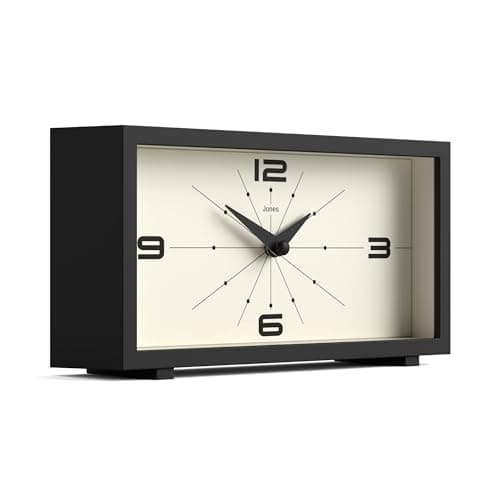 JONES CLOCKS Horloge de Bureau Odeon' - Design rectangulaire Moderne en Noir, Look rétro élégant pour étagère, Table, cheminée ou Chevet