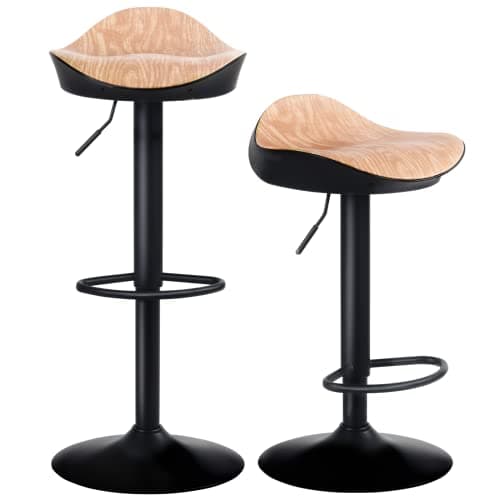 YOUNIKE Tabouret de Bar Noir Chaise Haute de Bar, Hauteur Réglable et Pivotant 360° Tabouret Design Siège en Grain de Bois, Tabouret pour Bar Cuisine et Comptoir Lot de 2