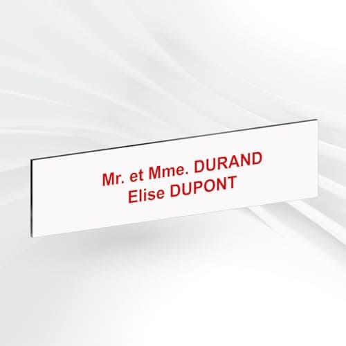 Plaque de Boîte Aux Lettres Personnalisée Adhésive PVC – 10 x 2,5 cm – Gravure Laser – 20 Couleurs Disponibles (Blanc texte Rouge)