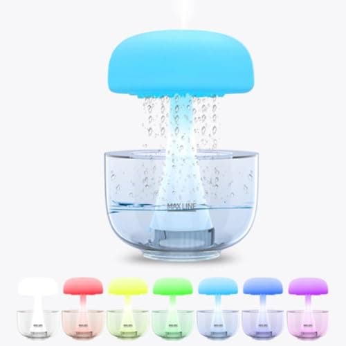 AMIUHOUN 1 PCS Humidificateur Champignon avec Lampe Lumineuse Méduse - Veilleuse, Sons de Pluie Diffuseur de Bruit Blanc Autonomie 24H, 700ML