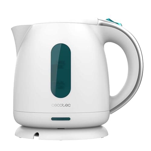 Cecotec Bouilloire électrique Thermosense 140 White. Bouilloire 1 L sans BPA, 2200 W, filtre anti-calcaire, base rotative 360o, sans fil et arrêt automatique pour un usage pratique et sûr.