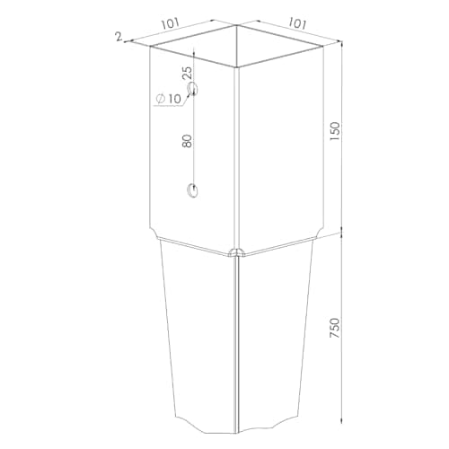 TRIBECCO Support de poteau à enfoncer - 101 x 101 mm - Longueur : 900 mm - Galvanisé à chaud - Douille à enfoncer pour poteaux en bois carré - Ancrage au sol - Poteau de portail - Séchoir à linge