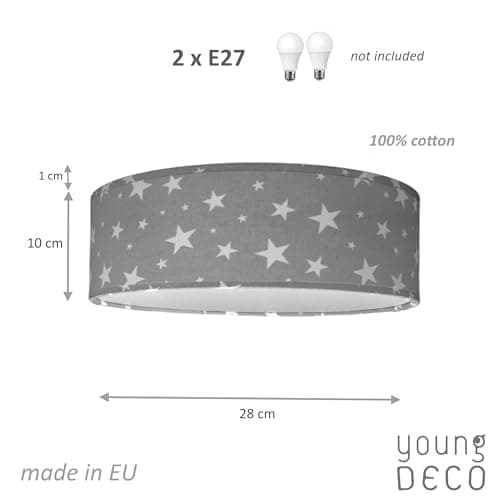 Plafonnier Rond - Luminaire Plafonnier Pour Les Chambres d'enfants en coton avec motif étoilé - abat-jour Ø 28 cm et hauteur 10 cm