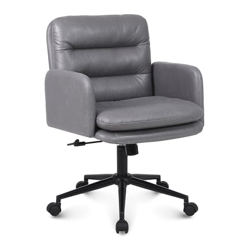 Flysky Chaise de Bureau, Chaise de Bureau rembourrée en Simili Cuir, Chaise pivotante Confortable et Respirante, Chaise réglable en Hauteur, Chaise de Bureau, Gris foncé