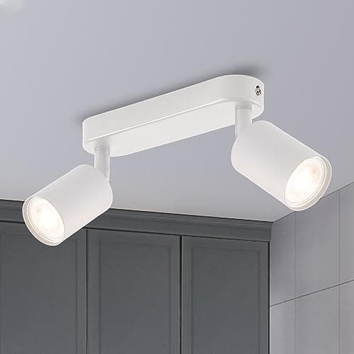 ANWIO Plafonnier Spots, 2 Spots de Plafond Led Intérieurs Base GU10, Spots de Plafond Blancs avec Base Rectangulaire, Spots de Plafond LED Rotatifs (Sans Ampoules).