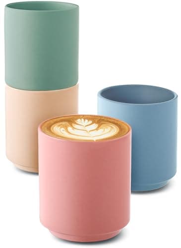 Cosumy Tasse à Café en Céramique - 4 Tasses à Cappuccino Pastel - Design Minimaliste & Empilable - Résistant à la Chaleur - Lavable au Lave-Vaisselle - 200 ml
