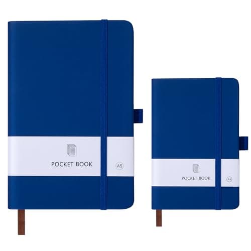 Carnet de Notes Ligné A5 et A6 Petit Carnet de Notes cuir couverture rigide Pour Le Bureau, La Maison, l'École, Le Travail, l'Écriture et La Prise de Notes 400 Pages Au Total 2 Paquet Bleu Foncé