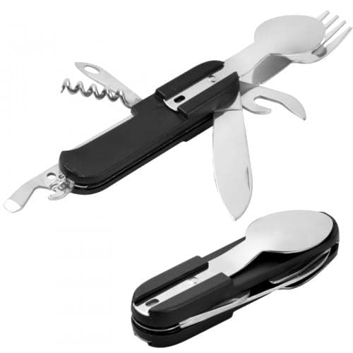 Dokeno 2 Pièces Vaisselle Pliante en Acier Inoxydable, Couverts de Camping Portable avec Sac Oxford, Couvert Multifonction Camping pour la Randonnée en Plein Air, Pique-Nique, Voyage