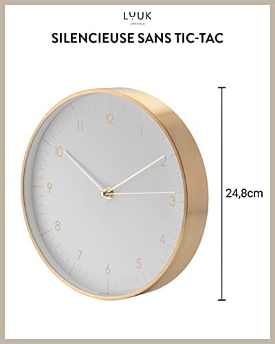 LUUK LIFESTYLE Horloge Murale silencieuse avec mécanisme à Quartz, Design scandinave, décoration pour Bureau, Cuisine, Couloir, Salle à Manger, en Blanc et Or