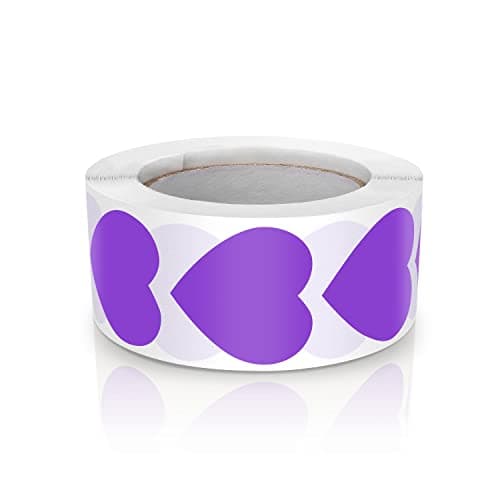Lot de 500 autocollants en forme de cœur violet - 25 mm - Petit code couleur - Pour mariage, scrapbooking, cadeaux