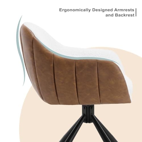 WOLTU 1x Chaise Pivotante, Chaise Salle à Manger, Chaise de Cuisine, Chaise Scandinave, Fauteuil Chambre, Siège Rembourré, Pieds en Métal, Chenille Blanc + Simili Cuir Marron, EZS04ws-1