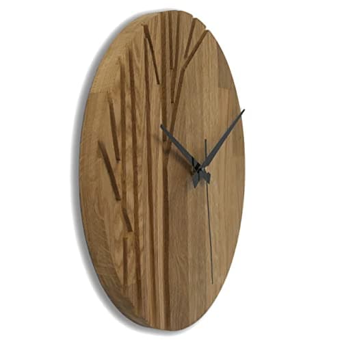 SENTOP Horloge murale en bois chêne - Horloge murale moderne - Décoration d'intérieur - Horloge murale en chêne véritable - Grande horloge murale en bois de chêne - Bois naturel - 50 cm