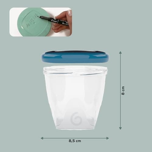 Babymoov Babybols Lot de 6 Pots de Conservation pour Bébé 250ml, Gradués, Garantis sans BPA, Hermétiques, avec Surface réinscriptible