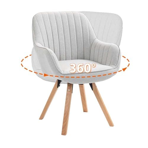 MEUBLE COSY Lot de 6 Chaise Salle à Manger Scandinave Fauteuil Coiffeuse Siège Pivotant avec Accoudoirs pour Chambre Salon Cuisine Bureau, Rembourré en Tissu Pieds en Bois Massif, Beige, 60x58x83cm