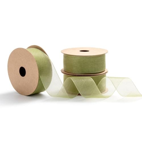 MORSUNBELA Ruban en organza vert herbe - Large ruban décoratif pour mariage - 25 mm x 9 m