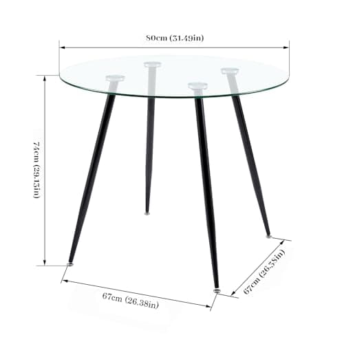 IPOTIUS Table à Manger en Verre Scandinave Table Ronde 80cm pour 2 à 4 Personnes, Pieds en Bois 80x75cm Noir