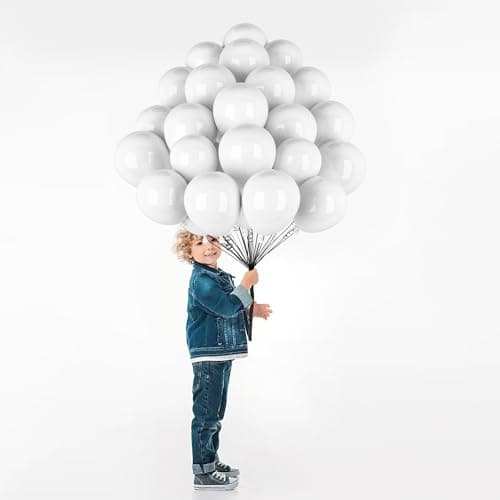 hpnparty Ballon Blanc 100 Pièces - 12" 30 cm -Latex Naturel - Mat Ballon Blanc | Ballon Gonflable Hélium | Décoration pour Anniversaire, Baptême, Fete